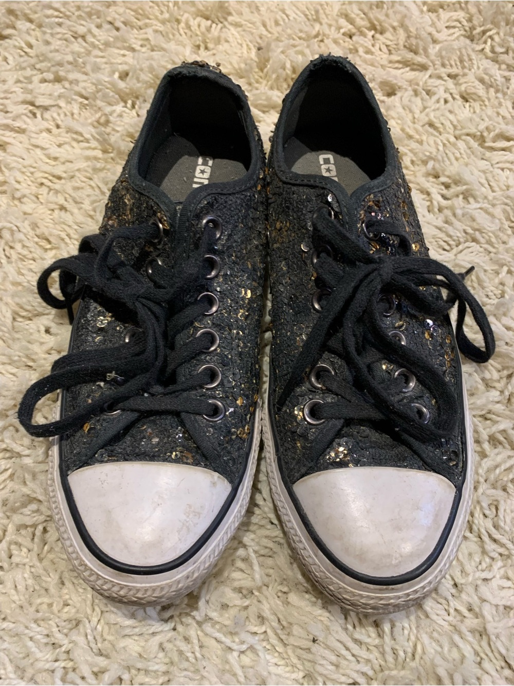 Black & Gold Sequined Converse Shoes US 7 W CTAS